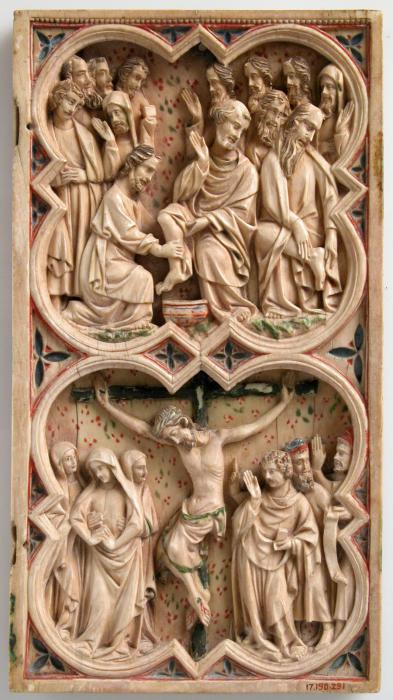 Wing, right (part of a diptych), 2 registers, with quatrefoils (quatre-feuilles) (Front)