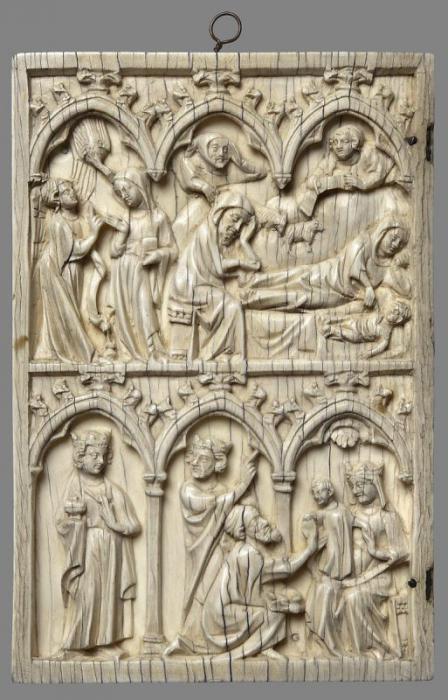 Wing, left (fragment of a diptych), 2 registers, 3 arches across (frise d'arcatures) (Front)