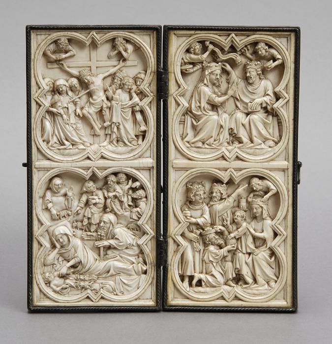 Diptych, 2 registers, with quatrefoils (quatre-feuilles) (Front)