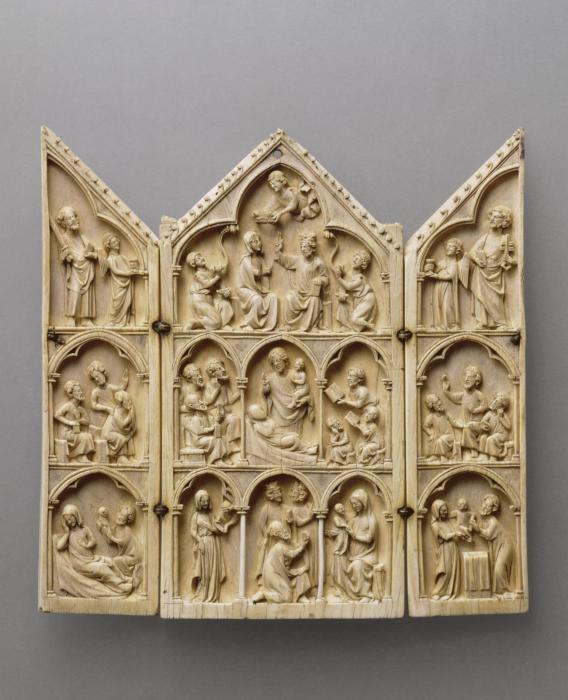 Gabled triptych, 3 registers, arches (colonnettes) (Front)