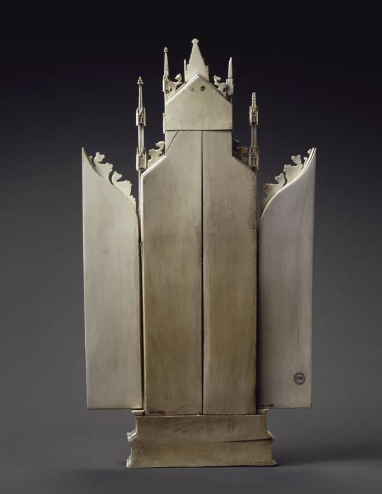 Triptych, 3 registers, with arches (tabernacle; colonnettes; frise d'arcatures) (Back)