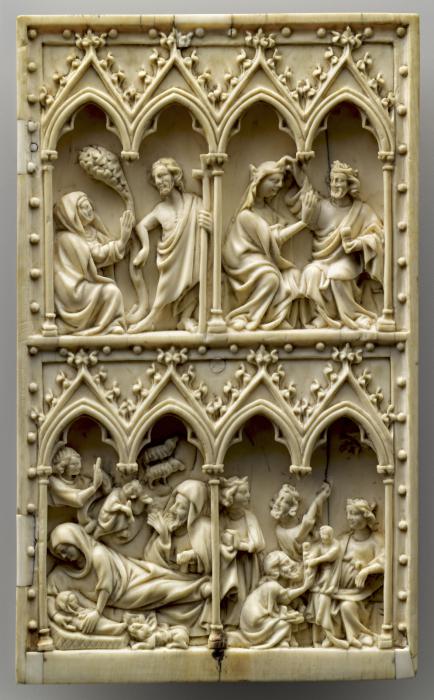 Wing, right (part of a diptych), 2 registers, 4 arches across (frise d'arcatures; colonnettes) (Front)