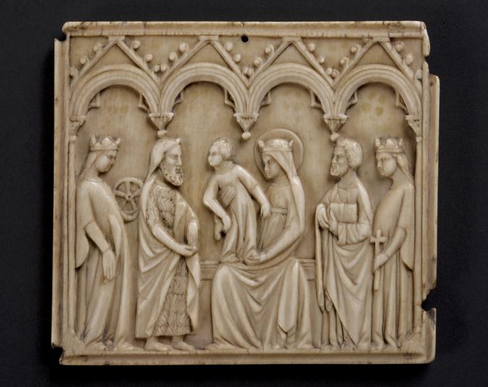 Panel (possibly fragment of a diptych; wing, left), 1 register, 4 arches across (frise d'arcatures) (Front)