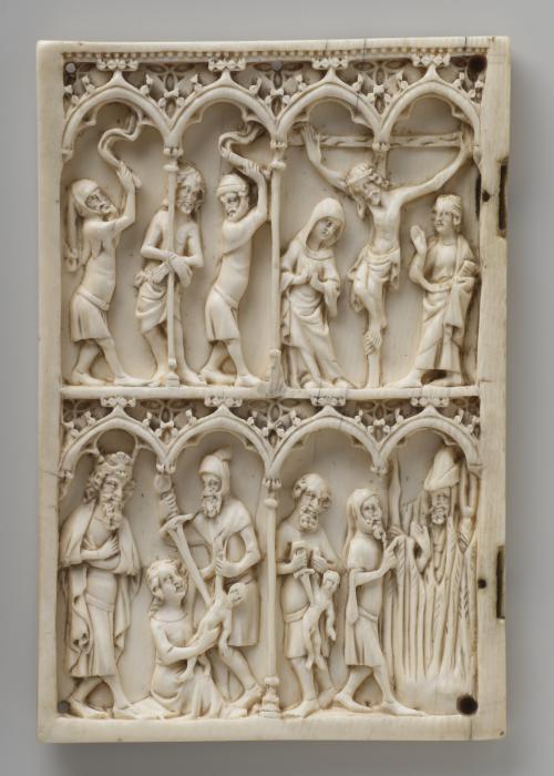 Wing, left (fragment of a diptych), 2 registers, 4 arches across (frise d'arcatures; colonnettes) (Front)