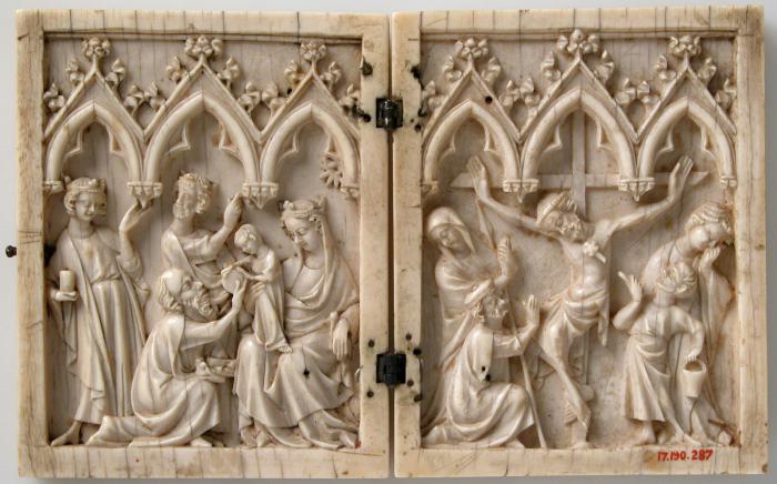Diptych, 1 register, 3 arches across (frise d'arcatures; plaquettes) (Front)