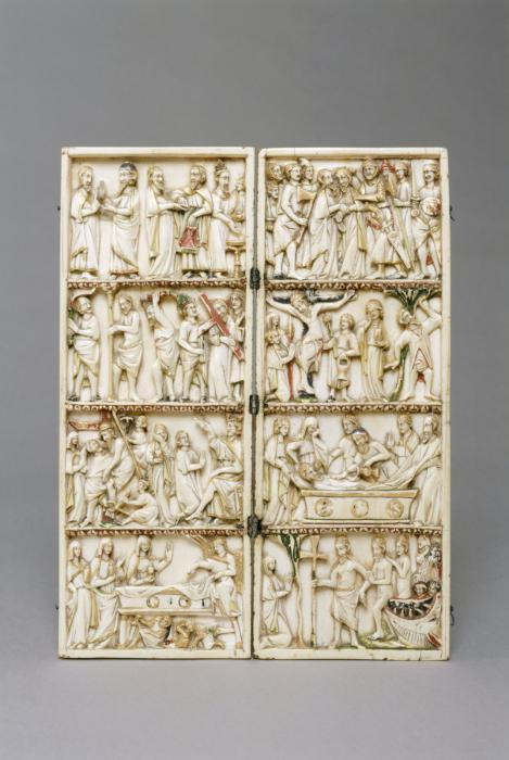Diptych, 4 registers, bands of rosettes (décor de roses) (Front)