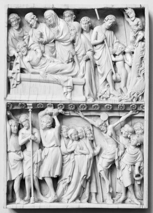Wing, left (fragment of a diptych), 2 registers, band of rosettes (décor de roses) (Front)