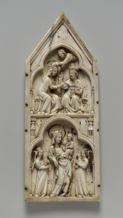 Gabled panel (fragment of a triptych), 2 registers, 1 arch across (Front)