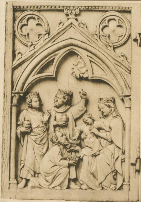 Diptych, 1 register, 1 arch across (plaquettes; colonnettes) (Wing, left)