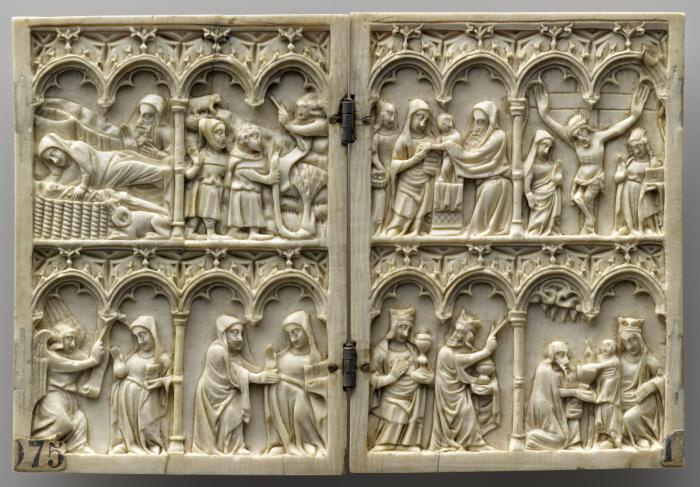 Diptych, 2 registers, 4 arches across (frise d'arcatures; colonnettes) (Front)