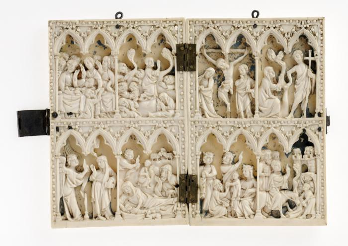 Diptych, 2 registers, 4 arches across (frise d'arcatures, colonnettes) (Front)