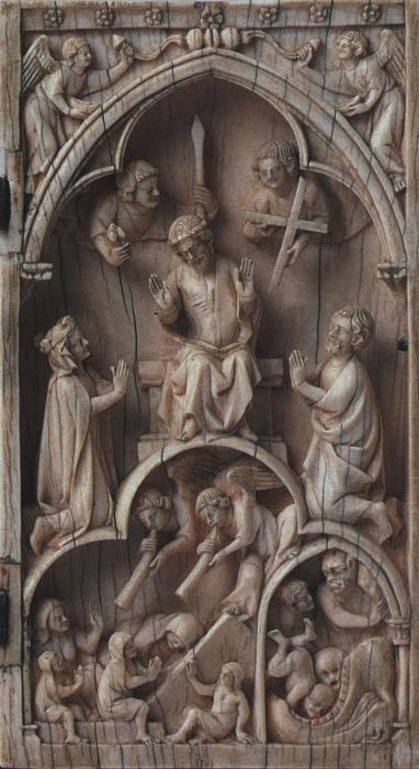 Diptych, 2 registers, 1 arch across, bands of rosettes (plaquettes; décor de roses) (Wing, right)