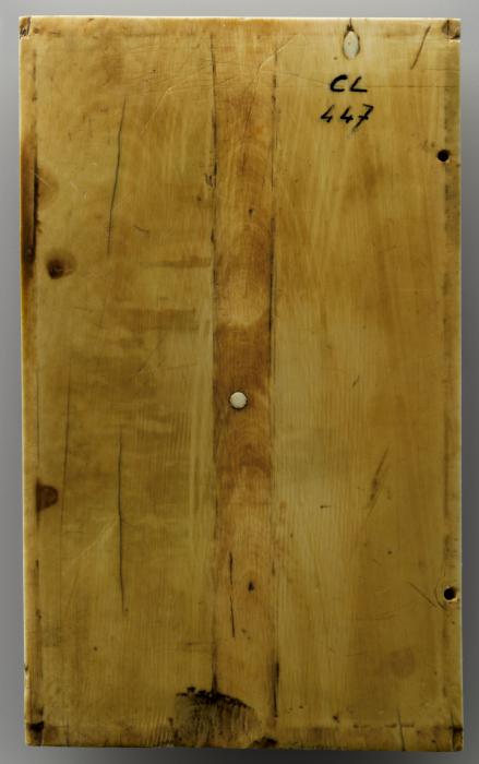 Wing, right (part of a diptych), 2 registers, 4 arches across (frise d'arcatures; colonnettes) (Back)