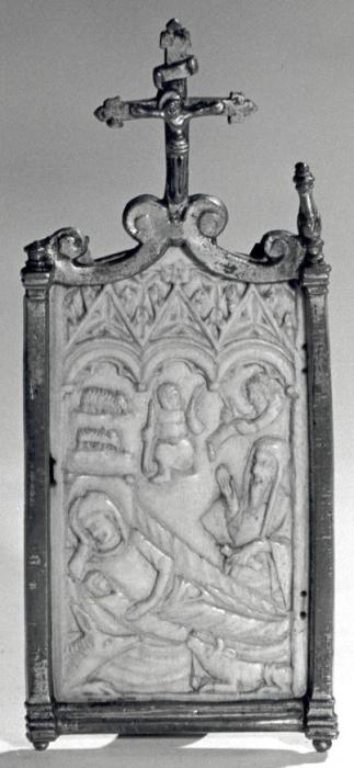 Panel (possibly a writing tablet), 1 register, 3 arches across (tablette à écrire; plaquette); reused as a pax (baiser de paix) (Front)