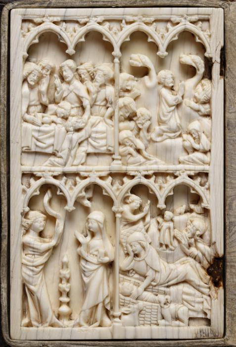 Diptych, 2 registers, 4 arches across (frise d'arcatures; colonnettes) (Wing, left)