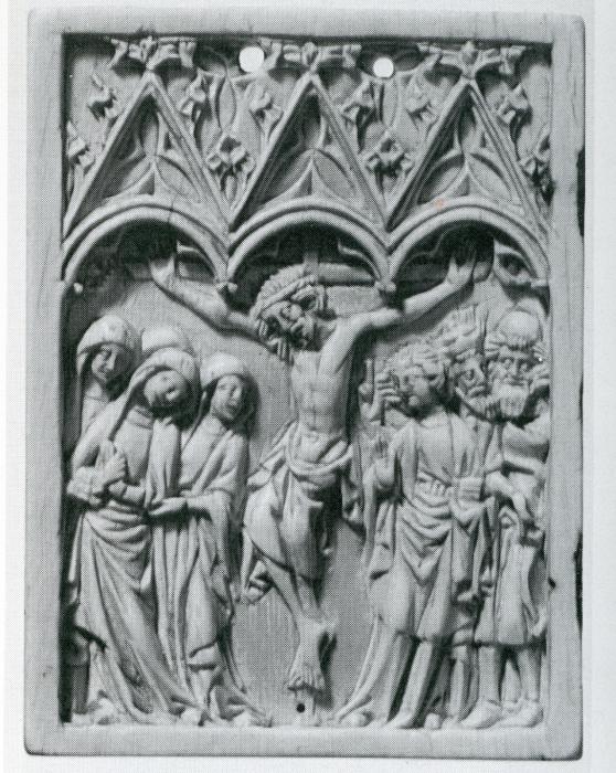 Wing, left (fragment of a diptych), 1 register, 3 arches across (plaquette; frise d'arcatures) (Front)