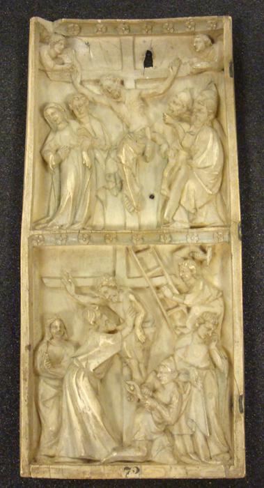 Wing, left (part of a diptych), 2 registers, bands of rosettes (décor de roses) (Front)