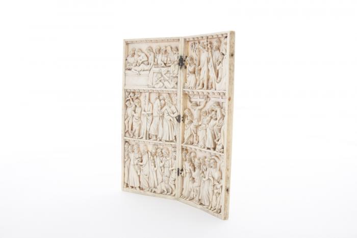 Diptych, 3 registers, bands of rosettes (décor de roses) (Side, open)