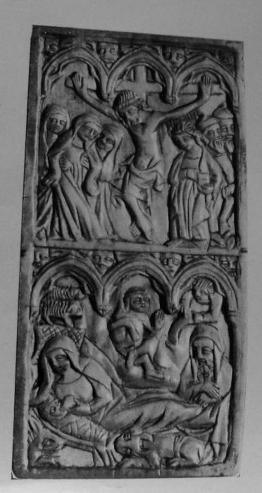 Panel (probably a writing tablet), 2 registers, 3 arches across (frise d'arcatures; tablette à écrire) (Front)