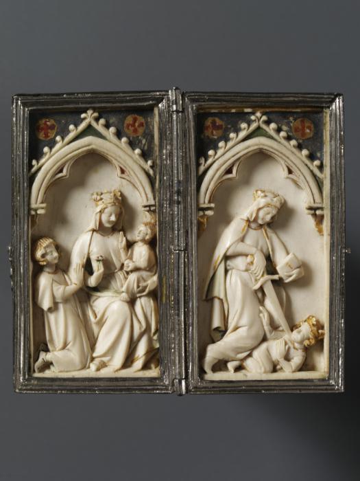 Diptych, 1 register, 1 arch across (plaquette) (Front (open))