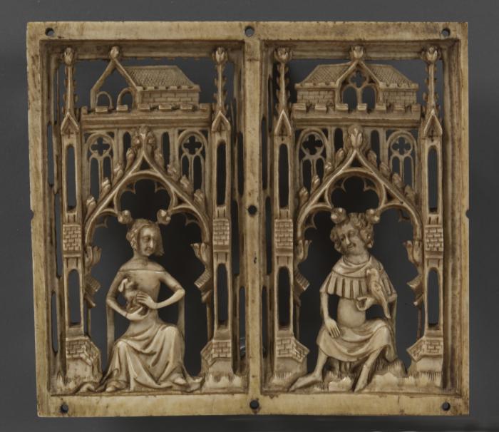 Openwork panel (part of a casket), 1 register, 2 arches across (plaque ajourée) (Front)
