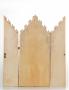 Gabled triptych, 2 registers, 1 arch across, bands of rosettes (colonnettes; décor de roses) (Back, open)