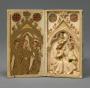 Booklet of 3 writing tablets (including 2 painted panels) with 2 double-sided carved covers (5 leaves; tablettes à écrire; colonnettes) (Leaves 4v-5r)